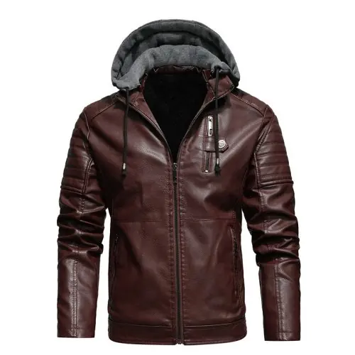 Image de Veste en Cuir à Capuche - Style Moto Décontracté