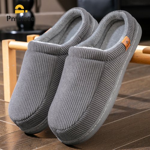 Immagine di Pantofole calde da uomo Suola in TPR Memory Foam Morbido cuscino antiscivolo Design a strisce Comode scarpe da casa in velluto a coste