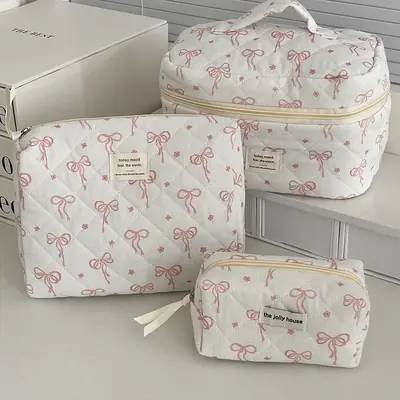 Image de Sac à Maquillage Vintage Fleuri - Grande Capacité