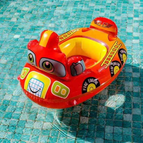 Image of Inflatable Cartoon Police Car Baby Swimming Float Seat Boat – Fun Summer Pool Toy for Toddlers & Kids