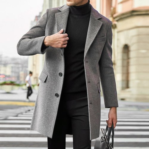 Image of Custom Tailored Autumn Men's Lapel Coat – Stylish Casual Jacket with Windbreaker Design and Premium Thickness for Ultimate Comfort