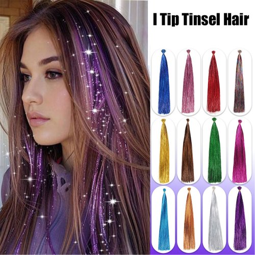 Afbeelding van 50 stuks synthetische i-tip klatergoud haarextensions met glitter – feeënhaarstukjes voor feesten en party look, perfecte haaraccessoires voor vrouwen en meisjes