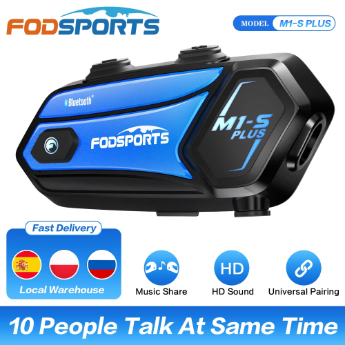 Afbeelding van Fodsports M1S Plus Motorfiets Intercom Helm Bluetooth Headset met 10-rijder Communicatie, 2000m Bereik, FM Radio en Muziekdeling