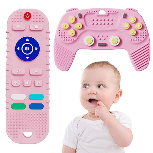 Bild von Silikon Baby Beiße-Spielzeug in Form einer Fernbedienung – Spielzeug-Controller für Babys ab 6 Monaten, sicher und weich, ideal als Geschenk