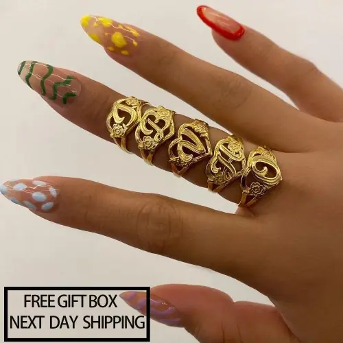 Image de Bague Lettre Initiale avec Cœur - Réglable, Dorée, Dorée Rose ou Argentée