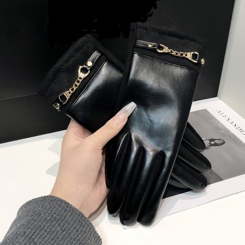 Image of Premium Protein Leather Fleece-Lined Women's Winter Gloves – Windproof, Touchscreen Compatible, Elegant & Warm for Cycling and Everyday Use