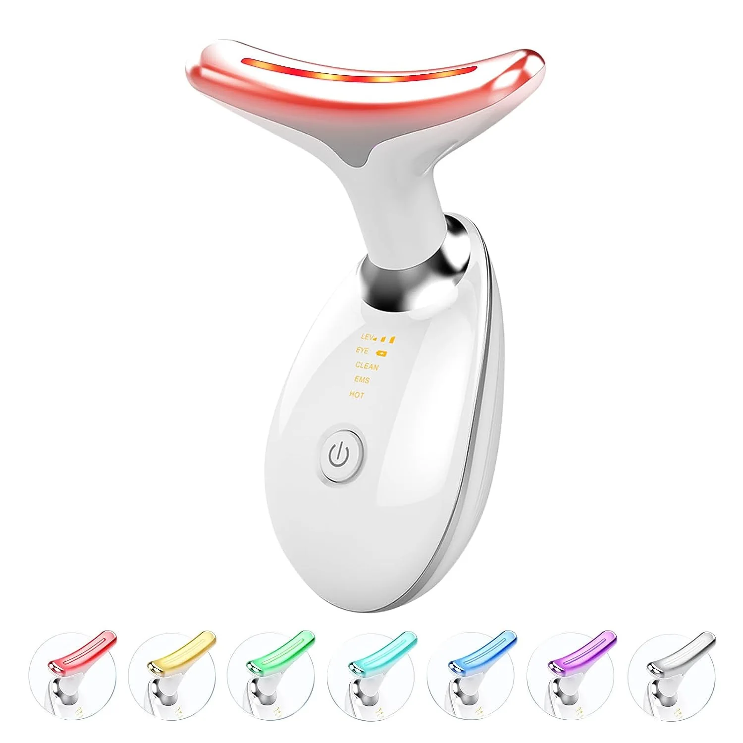 Imagen de Levantador de cara y cuello de 7 colores, masajeador de estiramiento facial y cuello Ems, dispositivo para apretar la piel, terapia de fotones Led, eliminador de papada antiarrugas