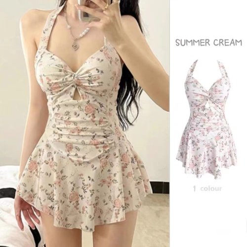 Imagen de Traje de baño coreano de una pieza para mujer con cintura alta, efecto adelgazante y control de barriga, diseño elegante para playa y verano