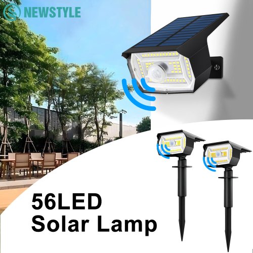 Bild von 56-LED Solarstrahler für Außenbereich – Wasserdicht mit Bewegungsmelder, 3 Betriebsmodi, Solarwandlampe für Garten, Hof, Veranda und Wegbeleuchtung