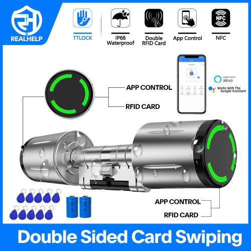 Image of IP68 Waterproof Double Swipe Card Smart Lock with TTLock App Control – EU Electronic Cylinder Door Lock Compatible with Alexa & Google Assistant