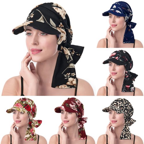 Imagen de Sombreros de Turbante Elegantes Vintage con Ala para Mujer: Hiyab Estampado, Gorras de Béisbol y Envolturas para la Cabeza – Pañuelo Musulmán a la Moda