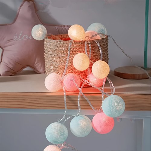 Imagen de Guirnalda de Algodón con Bolas de Luces LED para Decoración Navideña, Pascua y Fiestas Infantiles – Cadena de Luces de Hadas para Exterior e Interior, Ideal para Habitaciones de Bebés y Niños