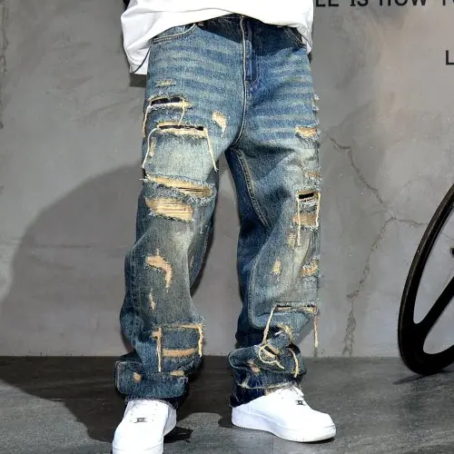 Image de Jeans Baggy Déchirés Homme - Style Streetwear Urbain