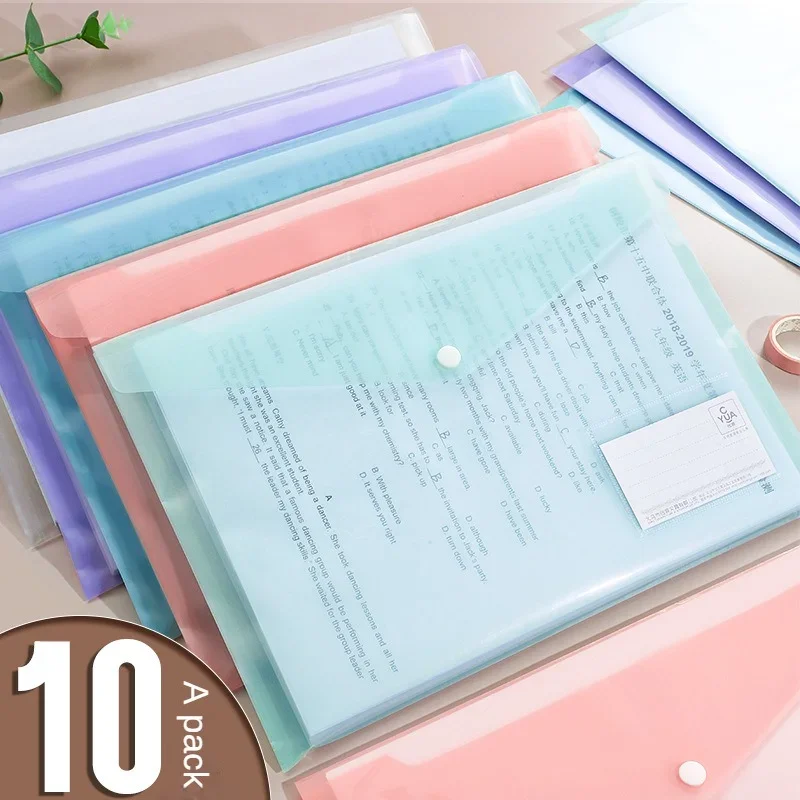 Immagine di Porta-documenti trasparente in plastica PP, set da 10 pezzi con etichetta, custodia impermeabile per file A4, organizzatore di archiviazione per ufficio e scuola