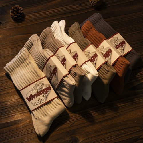 Afbeelding van Heren Vintage Mannelijke Medium Tube Sokken Unisex Japanse Effen Kleur Verdikte Sportsokken Handdoek Onderkant Paar Gebreide Casual Sokken
