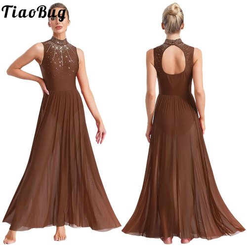Immagine di Abito da ballo lirico per balletto da donna, ritaglio sul retro, body sovrapposto a figura intera, costume latino, rumba, tango, maxi abito lungo da ballo