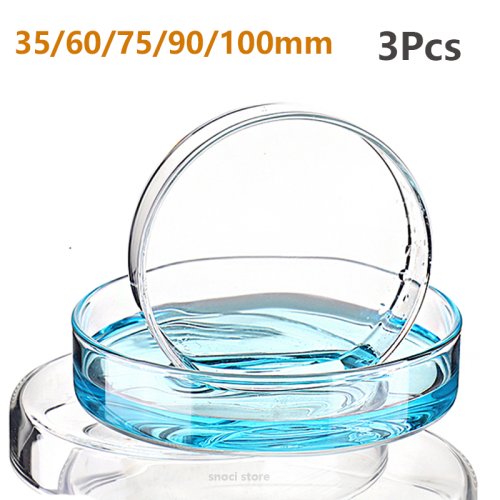 Image of Clear Glass Petri Dishes 35mm, 60mm, 100mm – Premium Laboratory Culture Plates for Microbiology, Cell Cultures, and Educational Science Experiments – Set of 3