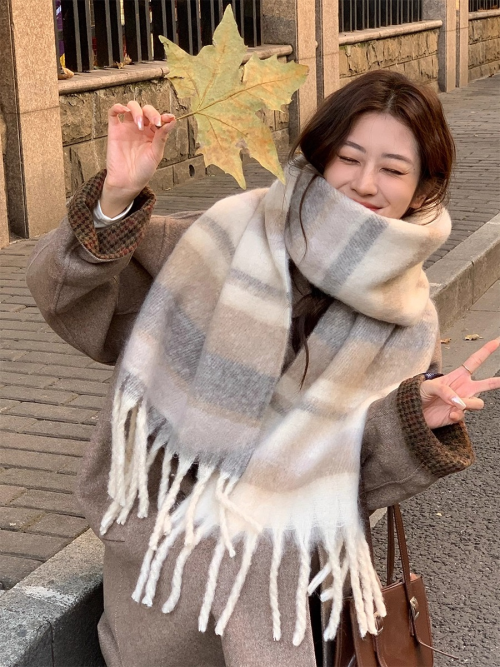 Bild von Winter Schal für Frauen Kaschmir Warme Plaid Pashmina Schals Decke Wraps Weibliche Dicke Weiche Bufanda Quaste Schal Lange Poncho