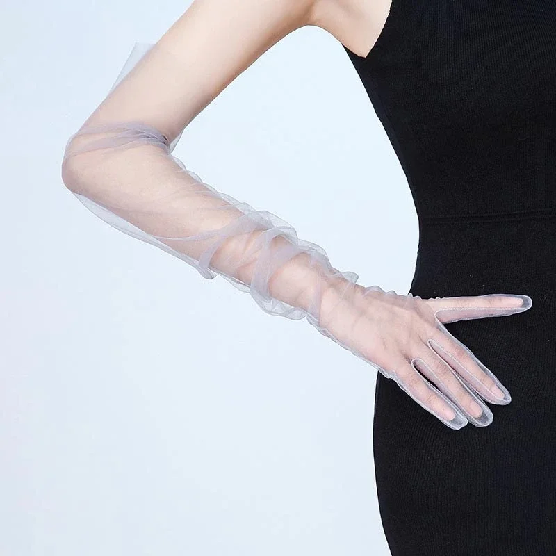 Imagen de Guantes sexis transparentes de malla de tul para mujer, guantes Extra largos, disfraz de ópera, fies...