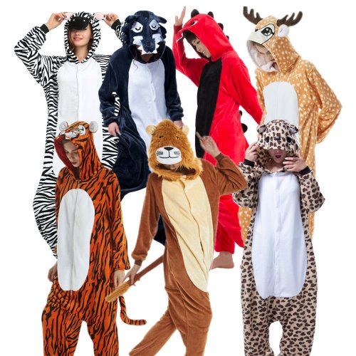 Afbeelding van Unieke Dieren Kigurumi Onesies voor Volwassenen – Leeuw, Tijger, Luipaard, Wolf, Vos, Zebra, Nijlpaard, Koala, Vleermuis, Ezel, Konijn, Chinchilla, Kikker, Bij, Pinguïn en Hond