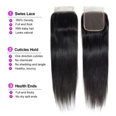 Image de Extensions cheveux brésiliens bouclés profonds 4x4 dentelle