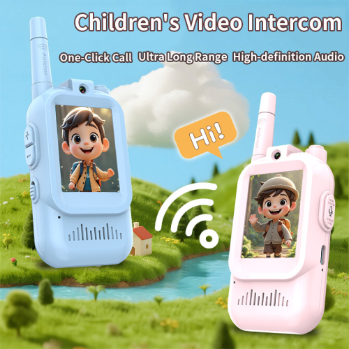 Immagine di Videocitofono per bambini Schermo ad alta definizione da 2 pollici Caratteri vocali ricaricabili Chiamata con un clic Citofono per cartoni animati Regalo per bambini