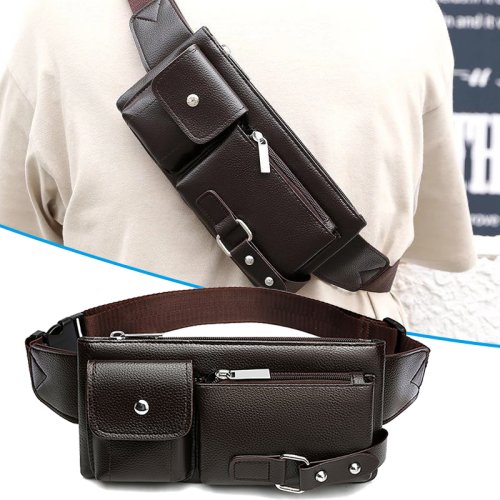 Bild von Elegante Leder-Umhängetasche mit Multifunktions-Design – Schlanke Casual-Tasche als Messenger, Brust- oder Hüfttasche für Männer und Frauen