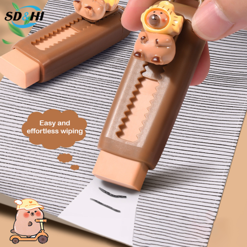 Zdjęcie Urocza gumka do mazania w kształcie kapibary – miękka, kawaii, z mechanizmem push-pull, idealna jako prezent dla dzieci i uczniów