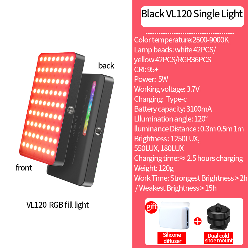 Bild von ULANZI VL120 RGB LED Videoleuchte – Farbwechsel & Dimmbar