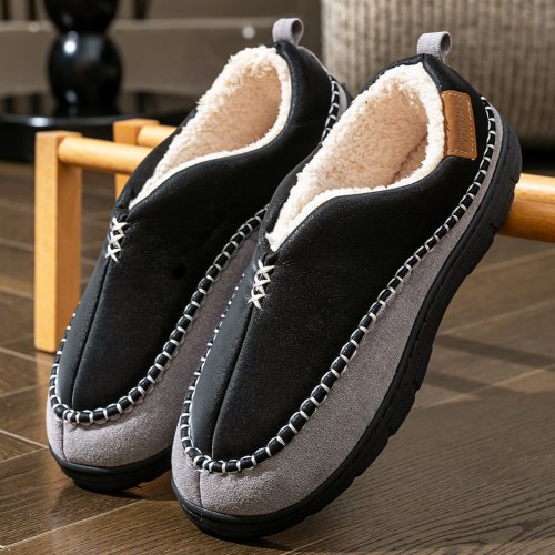 Immagine di Pantofole da Casa Uomo in Memory Foam con Cucitura Patchwork – Calde, Antiscivolo e Morbide per Interno, Ideali per l'Inverno in Peluche, Disponibili in Taglie Grandi