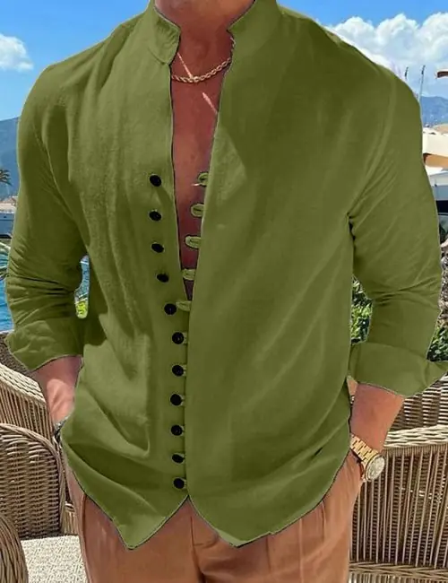 Image de Chemise Homme Vintage Coton Lin - Style Business Élégant