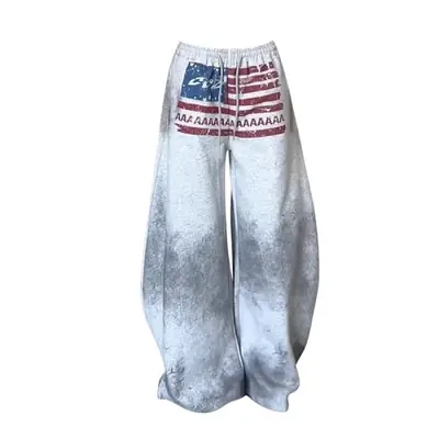 Image de Pantalon Jogger Y2K Gris à Imprimé Drapeau Américain