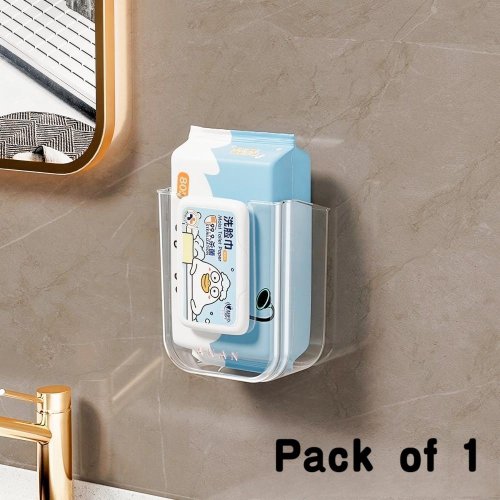 Immagine di Scatola Portaoggetti per Fazzoletti Bagnati da Parete Senza Foratura – Design Moderno e Funzionale per Bagno con Ampia Apertura e Alta Capacità di Carico