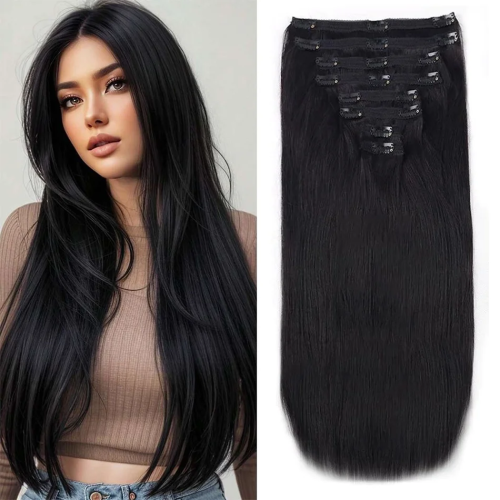 Image of Natural Color Seamless Clip-In Brazilian Human Hair Extensions for Women – 16 to 26 Inches, Invisible Blend, Full Volume & Soft Texture