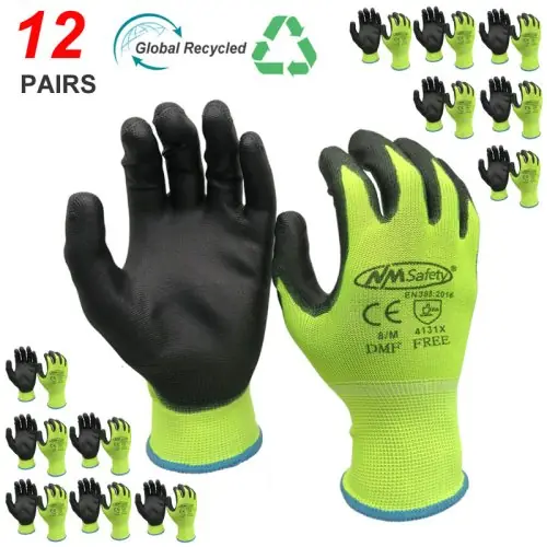 Image de Gants de Travail Mécanicien - Paume en Caoutchouc PU - 12 Paires