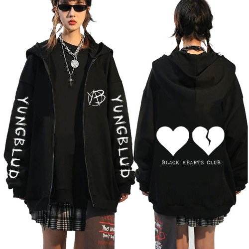 Immagine di Felpa con Cappuccio Uomo Donna Yungblud Black Hearts Club - Giacca con Zip Oversize in Pile di Cotone, Stile Rock Vintage