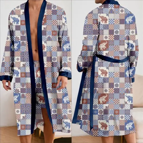 Image de Pyjama Homme Léopard 2 Pièces - Kimono & Pantalon Satin