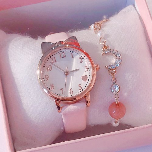 Afbeelding van Modieus Kinderhorloge met Digitale Wijzerplaat en Leren Band – Quartz Horloge Set voor Meisjes en Jongens, Ideaal als Cadeau