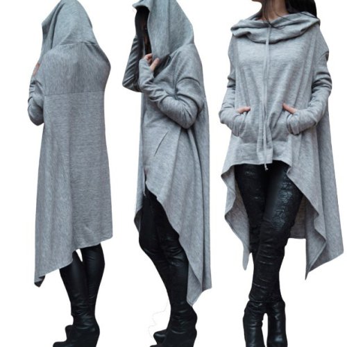 Bild von Modetrends: Neuer europäischer langer Kapuzenpullover in reiner Farbe für Damen – bequem, stilvoll und zeitgemäß
