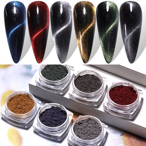 Image of Natural Magnetic Cat Eye Nail Powder with Pearl Pigment – 6 Colors Reflective Chrome Dust for DIY Fairy Manicure Decor