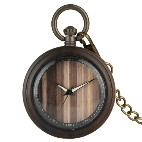 Image de Montre de Poche Vintage en Bois & Bronze - Style Rétro
