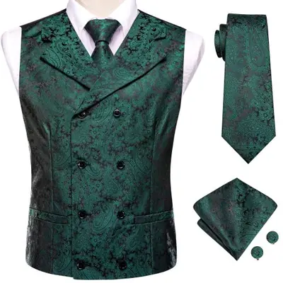 Image de Gilet Homme Noir Soie Paisley - Ensemble Élégant & Raffiné