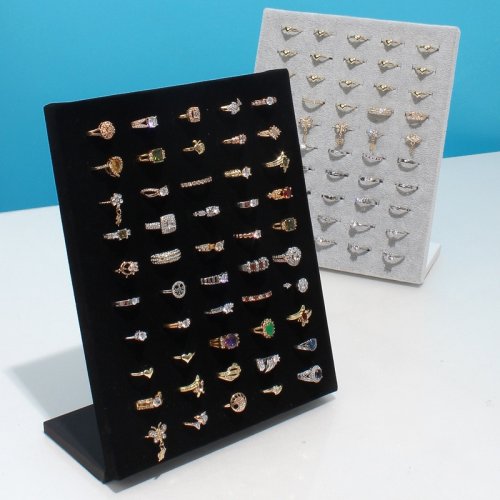 Afbeelding van Elegante Zwarte Grijze Ringdisplaystandaard met 50 Plaatsen – Ideaal voor Opbergen en Presenteren van Sieraden