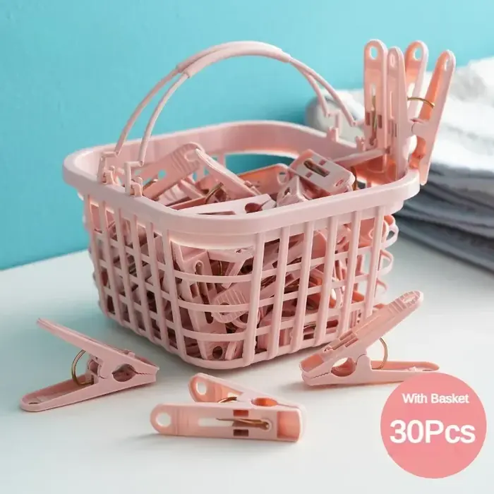 Image de Pinces à Linge 30 pcs - Organisateur Pratique avec Panier
