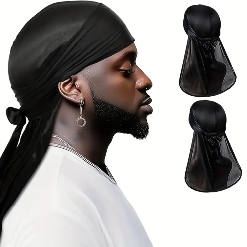 Afbeelding van Unisex Zijdeachtige Lange Staart Durag – Piratenhoed, Tulband en Mode Headwrap voor Mannen en Vrouwen