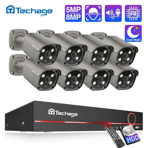 Image of Techage 8-Channel H.265 PoE NVR with 4K Ultra HD & 1080p Resolution for Professional Security Surveillance