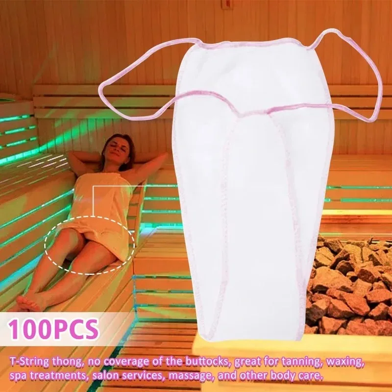 Zdjęcie 100 jednorazowych majtek T-string z włókniny do spa i opalania – higieniczne, komfortowe i bezpieczne okłady dla kobiet, pakowane pojedynczo