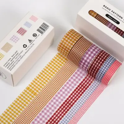 Image de Kit Washi Tape Kawaii - 6 Pièces Motifs Marbre & Rayures