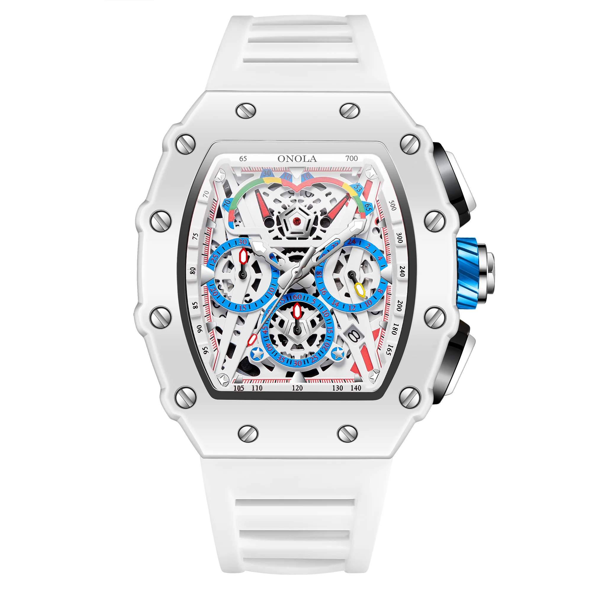 Bild von Luxusuhr Herren ONOLA Fashion Casual Multifunktionale Silikonband Wasserdichte Quarzuhr Weiß