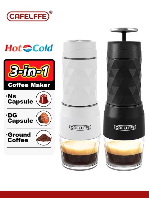 Image of Portable 3-in-1 Coffee Maker – Manual Espresso Machine for Ground, Capsule & Cold Brew Coffee, Compact Hand Press Brewer for Hiking, Camping & Travel